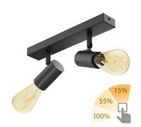E27 Plafonnier vintage FARE Retro noir orientable 2 flammes + lampes
