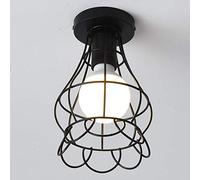 E27 Retro Plafonnier en Métal Noir Cage, Vintage Industrielle Suspension Luminaire, Suspension Plafonnier Fer forge, Lustre pour couloir, entrée, allée, porche, chambre, sous sol etc. (A)