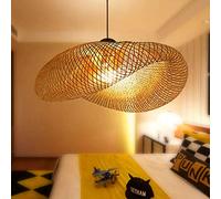 E27 Suspension Bois Vintage Bambou Lanterne Plafonnier Rétro Rond Tissé À La Main en Rotin Abat-Jour Lampe Restaurant Salon Chambre Bureau Éclairage Décoratif Suspension, 50 Cm, Gene