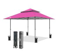 EAGLE PEAK 4x4m Tente à auvent abattable à Jambes Droites Canopy instantané extérieur, abri Pliant Simple avec Avant-toits Auto-Extensibles 15,4 m² d’Ombre, Rose Clair