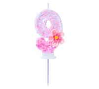 EAKE Décoration de gâteau d'anniversaire 3D en forme de chiffre 9 en fleur de cerisier rose pailletée pour décoration de gâteau d'anniversaire 9 ans