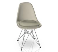 Eames Plastic Side Chair DSR Chaise avec Coussin Vitra Chrome - Hopsack gris chaud/ivoire, galet - 4055737244193