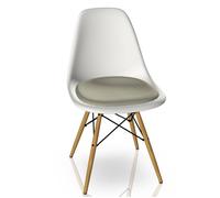 Eames Plastic Side Chair DSW avec assise rembourrée Vitra Érable jaunâtre, Hopsak gris chaud/ivoire, Blanc - 4055737228483
