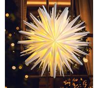 EANLOLY LED Étoile de Noël éclairée, décoration de Noël à, pour fenêtre, guirlande lumineuse, étoiles en papier, à suspendre, fonctionne sur piles, blanc, diamètre : 60 cm
