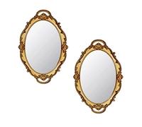 Eaoundm Lot de 2 miroirs muraux ovales décoratifs Vintage 36,8 x 25,4 cm (doré)