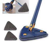 Earnmore Vadrouille de Nettoyage Triangulaire à 360 degrés, Balai télescopique Triangulaire, Balai à sertir réglable, serpillère Multifonction Automatique Push-Pull (Bleu + 2 Coussins)