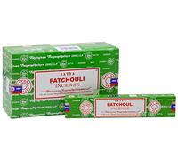 EARTH Satya Lot de 12 bâtons d'encens Patchouli 15 g/m² (certifiés verts) parfumés indiens Agarbatti roulés à la main, parfaits pour le culte, la relaxation, les médicaments.
