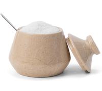 EARTHEN CRAFTS Verona Verre à sel en marbre avec couvercle et cuillère 7,6 cm Fait main Sucrier Assaisonnement Conteneurs - Salière et bol à épices pour accessoires de rangement de cuisine
