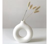 Eastern Rock Vases en céramique Blanche pour Herbe de la Pampa, Design Goutte d'eau, Vase Donut, décoration d'intérieur Moderne, Style Nordique bohème (Blanc Mini)