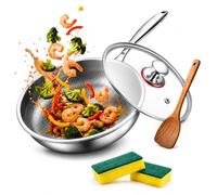 EastHedge Poêle en titane avec spatule - Antiadhésive naturelle, sans revêtement chimique - Surface martelée, chauffe rapide - Compatible induction, gaz, céramique (Avec couvercle,30cm)