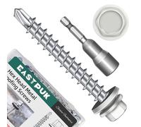 EASTPUK Lot de 100 vis autoforeuses à tête hexagonale #10 x 3,8 cm pour toiture en métal avec rondelle EPDM, vis à bois revêtues de blanc, vis autotaraudeuses pour toit en tôle (pointe diamantée)