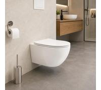 Easy Act WC mural court 49 cm sans bord de chasse avec chasse Tornado - WC suspendu en céramique avec abattant WC à fermeture amortie - Abattant WC amovible, facile d'entretien et hygiénique - WC