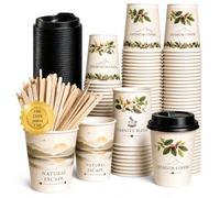Easy Drinkz hot cold fresh and tasty Lot de 100 gobelets à café jetables en carton pour café, thé, eau 200 ml (lot de 100 avec couvercles et palettes)
