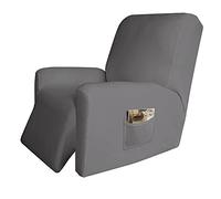 Easy-Going 4 Pieces Microfiber Stretch Recliner Slipcover - Spandex Soft Fitted Sofa Couch Cover, Washable Furniture Protector with Elastic Bottom for Kids, Pet(Recliner, Light Gray)