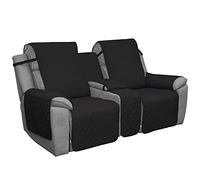 Easy-Going Housse de canapé réversible avec Console, pour Chaque siège avec Sangles élastiques, adaptée aux Enfants, aux Chiens, aux Animaux domestiques (2 Places, Noir/Beige)