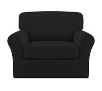 Easy-Going Lot de 2 Housses de Chaise en Microfibre Extensible - Spandex Doux et ajusté - Housse de canapé Lavable avec élastique en Bas pour Enfants, Animaux domestiques, Noir