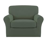 Easy-Going Lot de 2 Housses de Chaise en Microfibre Extensible - Spandex Doux et ajusté - Housse de canapé Lavable avec élastique en Bas pour Enfants, Animaux domestiques, Vert grisâtre