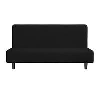Easy-Going Stretch Futon Slipcover Armless Futon Bed Cover Furniture Protector Without Armrests with Elastic Bottom for Kids, Soft Jacquard Fabric Small Checks (Large, Black)