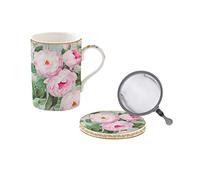 Easy Life - Coffret TISANIERE en Porcelaine Filtre INOX Roses in Bloom - EASYLIFE