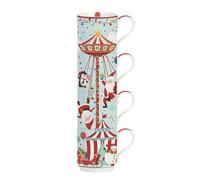 EASY LIFE Set de 4 mugs empilables CAROUSEL DU PÈRE NOËL bleu clair en porcelaine 275 ml