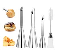 EASYKEENECOM 3 Pcs Douille de Pâtisserie Petit Choux, Douilles Professionnelles en Acier Inoxydable à Garnir, Cupcake Puffs Injection Seringue, pour la Décoration de Houppette