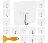 EASYKEENECOM Lot de 32 crochets adhésifs avec grattoir, crochets autocollants transparents, sans perçage, crochets adhésifs étanches, en acier inoxydable pour cuisine, salle de bain, mur, plafond