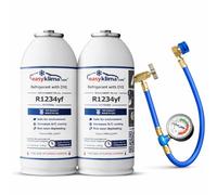 EasyKlima R1234yf Lot de 2 boîtes de réfrigérant de rechange pour climatisation de voiture + tuyau avec manomètre - Kit de recharge de climatisation - Entretien du système de climatisation