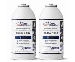 EasyKlima R134a Réfrigérant avec colorant UV - Set de 2 boîtes pour climatisation de voiture - Remplacement pour R134a / R12 - Recharge de climatisation