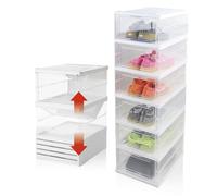 EASYmaxx Étagère à chaussures pliable | 6 boîtes à chaussures avec façade transparente | Pour baskets, bottes, sacs, livres... | Armoire en plastique peu encombrante avec trous d'aération