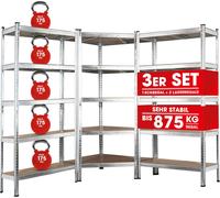 EASYmaxx Etagère pour charges lourdes, set de 3 - 1x étagère d'angle pour charges lourdes/2x étagère pour charges lourdes - argenté/couleur bois