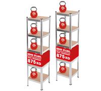 EASYmaxx Lot de 2 étagères pour charges lourdes - 40 x 40 x 180 cm - Charge maximale : 875 kg - 175 kg par niveau - Étagère et établi - 5 niveaux réglables - Pour cave,