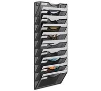 EasyPAG 10 Compartiments Métal Porte Revue Mural Porte Document Suspendu A4 Organisateur de Bureau à Suspendre Banette de Rangement Range Papier Corbeille a Courrier Murale,Noir