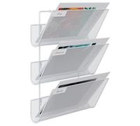 EasyPAG 3 Compartiments Assembler Métal Maille A4 Porte Document Mural Porte Revue Suspendu Organisateur de Bureau à Suspendre Banette de Rangement Range Papier Corbeille a Courrier Murale,Blanc
