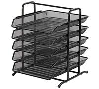 EasyPAG 5 Compartiments Métal Corbeilles à Courrier A4 Banette de Rangement Bureau Porte Revue Organisateur de Magazine Bannette Papier Range Document,Noir