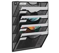 EasyPAG 5 Compartiments Métal Porte Revue Mural Porte Document Suspendu A4 Organisateur de Bureau à Suspendre Banette de Rangement Range Papier Corbeille a Courrier Murale,Noir