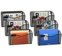 EasyPAG 6 Pochette Paysage Métal Porte Revue Mural Porte Document Suspendu A4 Organisateur de Bureau à Suspendre Banette de Rangement Corbeille a Courrier Murale avec Plaque d'étiquettes,Noir