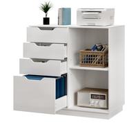 EasyPAG Classeur latéral en bois à 4 tiroirs, format A4 Lettre, meuble classeur pour dossiers suspendus, support d'imprimante avec étagère de rangement ouverte pour bureau et maison, blanc
