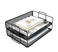 EasyPAG Lot de 2 Métal Paysage Empilable Corbeilles à Courrier A4 Banette de Rangement Bureau Porte Revue Organisateur de Magazine Bannette Papier Range Document,Noir