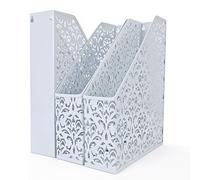 EasyPAG Lot de 3 Métal Porte Revue Vertical Corbeilles à Courrier A4 Banette de Rangement Bureau Organisateur de Magazine Range Document Bannette Papier,Blanc