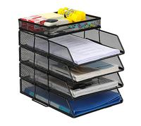 EasyPAG Lot de 5 Métal Portrait Empilable Corbeilles à Courrier A4 Banette de Rangement Bureau Porte Revue Organisateur de Magazine Bannette Papier Range Document,Noir