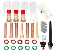 EATBALE 32 pièces pour TIG kit d'accessoires de Torche de soudage Lentille de gaz trapue #10#12 la Tasse en Verre pour Pyrex Corps de Pinces Tasse de buse en Alumine #12 Pinces pour WP-17/18/26