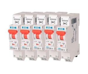 EATON 109128 PLGC4-C10/1N - DISJONCTEUR MODULAIRE PH/N - Blanc - MANETTE ORANGE - 1P+N / 10 A - COURBE C - Raccordement direct sans vis - 5 disjoncteurs