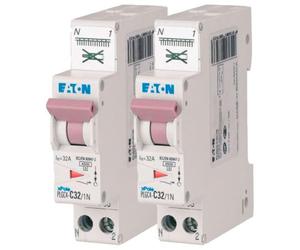 EATON 109131 PLGC4-C32/1N - DISJONCTEUR MODULAIRE PH/N - Blanc - MANETTE VIOLETTE - 1P+N / 32 A - COURBE C - Raccordement direct sans vis - 2 disjoncteurs