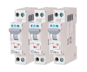 EATON 264746 PLG4-C16/1N - DISJONCTEUR MODULAIRE PH/N - Blanc - MANETTE GRISE - 1P+N / 16 A - COURBE C - Raccordement à vis - 3 disjoncteurs