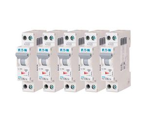 EATON 264746 PLG4-C16/1N - DISJONCTEUR MODULAIRE PH/N - Blanc - MANETTE GRISE - 1P+N / 16 A - COURBE C - Raccordement à vis - 5 disjoncteurs