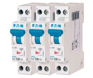 EATON 264747 PLG4-C20/1N - DISJONCTEUR MODULAIRE PH/N - Blanc - MANETTE BLEUE - 1P+N / 20 A - COURBE C - Raccordement à vis - 3 disjoncteurs