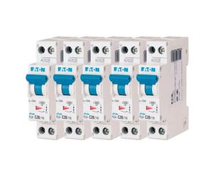 EATON 264747 PLG4-C20/1N - DISJONCTEUR MODULAIRE PH/N - Blanc - MANETTE BLEUE - 1P+N / 20 A - COURBE C - Raccordement à vis - 5 disjoncteurs