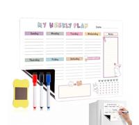 EAVUYIS Semainier Magnétique Frigo Kit de 5 Pièces, Calendrier Magnétique pour Réfrigérateur avec 3 Feutres et 1 Brosse, Tableau Effaçable pour Planning Familial, Menu Semaine et Organisation