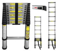 Eaxus® Echelle télescopique 3,8m - DIN EN 131 Aluminium Echelle multi-usages extensible avec 13 marches, Argent