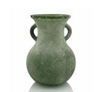 EAZHOP Vase en verre dépoli avec poignées - 20 cm - Texture marbre vintage - Vase antique à double oreilles - Décoration rustique pour centre de table - Décoration de vacances (vert sauge)